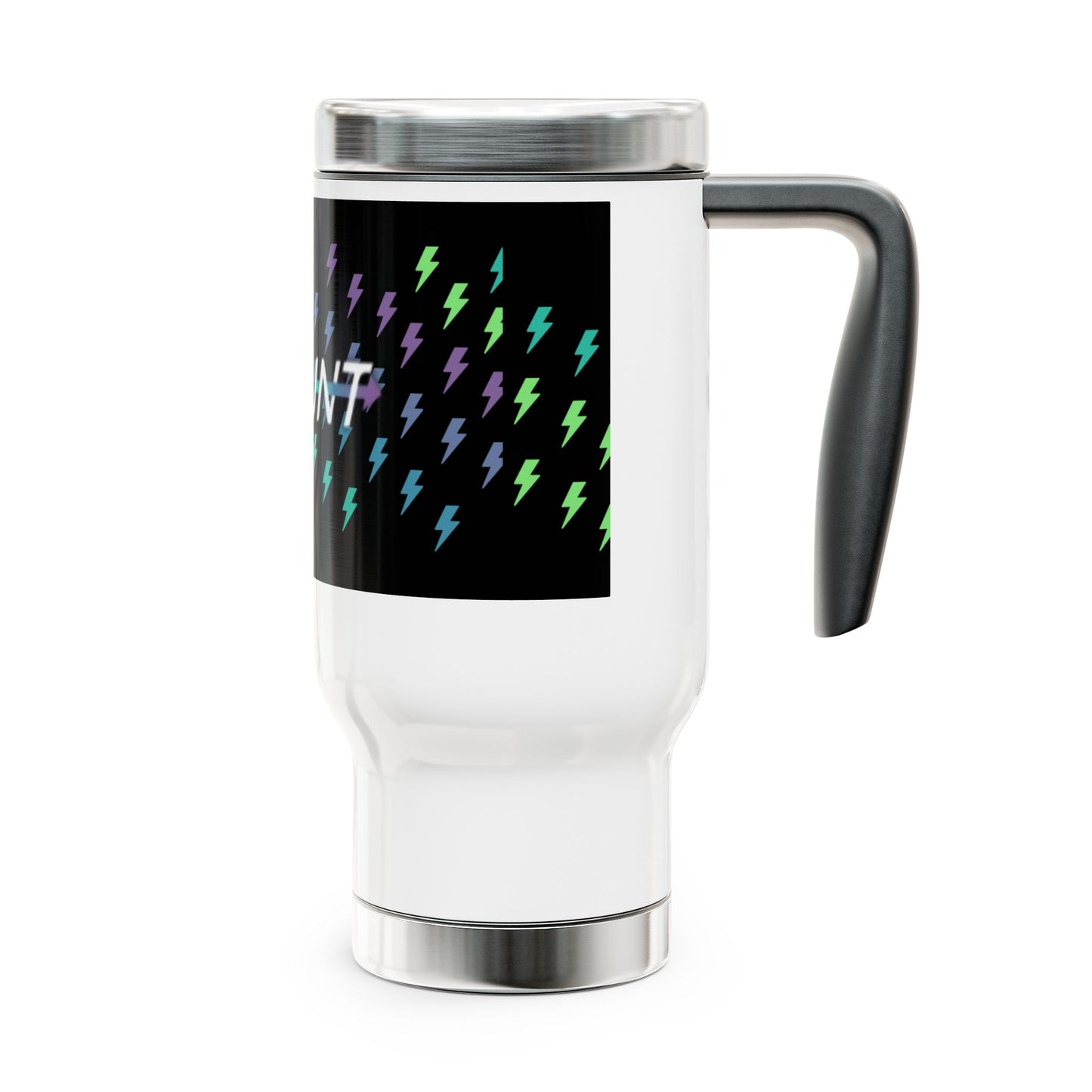 14oz Stainless Steel Travel Mug with Handle — Rainbow Lightning Bolt 'Jaunt' Design