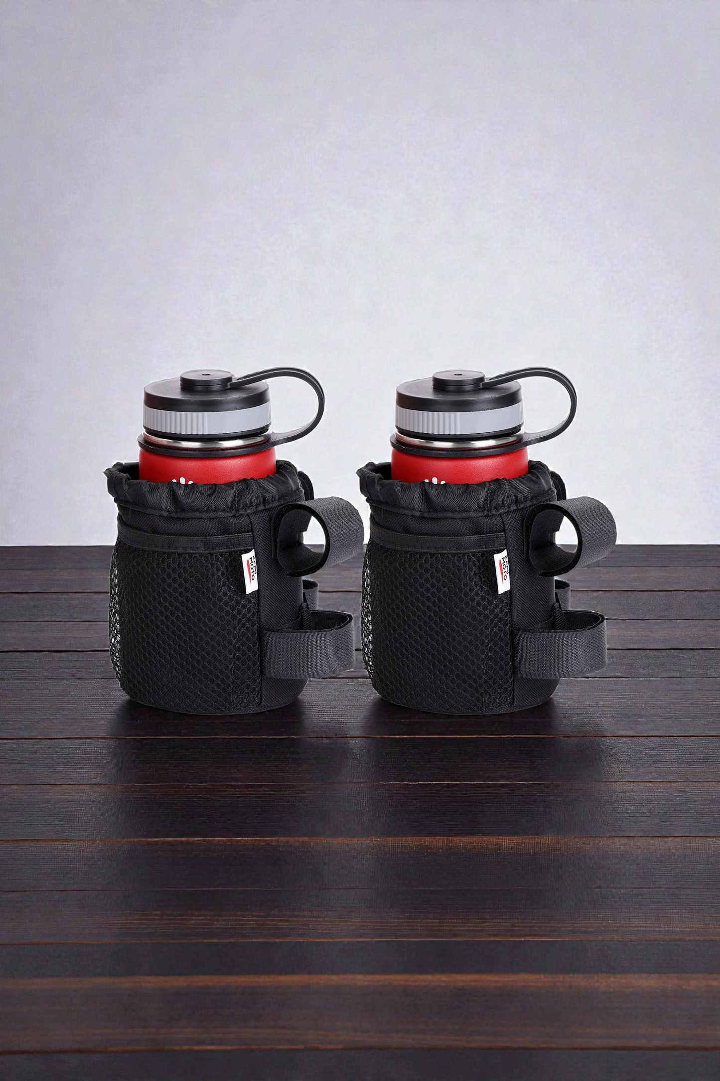 KEMIMOTO Bike Cup Holder with Double Straps, Phone Pockets & Adjustable Bottle Fit (16–32 oz)