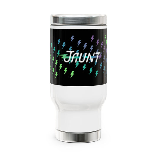 14oz Stainless Steel Travel Mug with Handle — Rainbow Lightning Bolt 'Jaunt' Design
