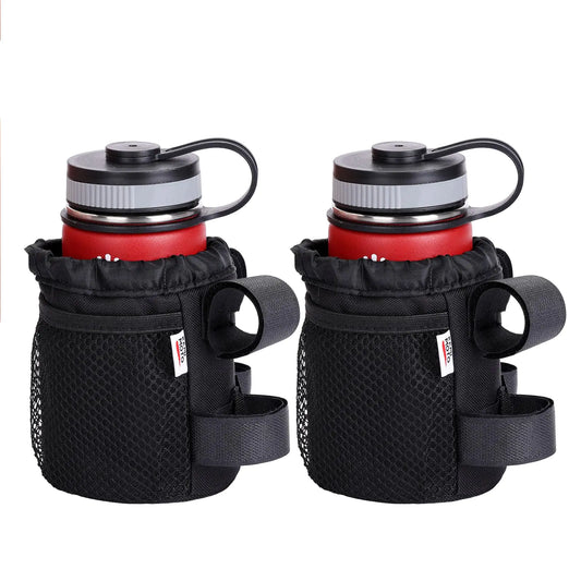KEMIMOTO Bike Cup Holder with Double Straps, Phone Pockets & Adjustable Bottle Fit (16–32 oz)